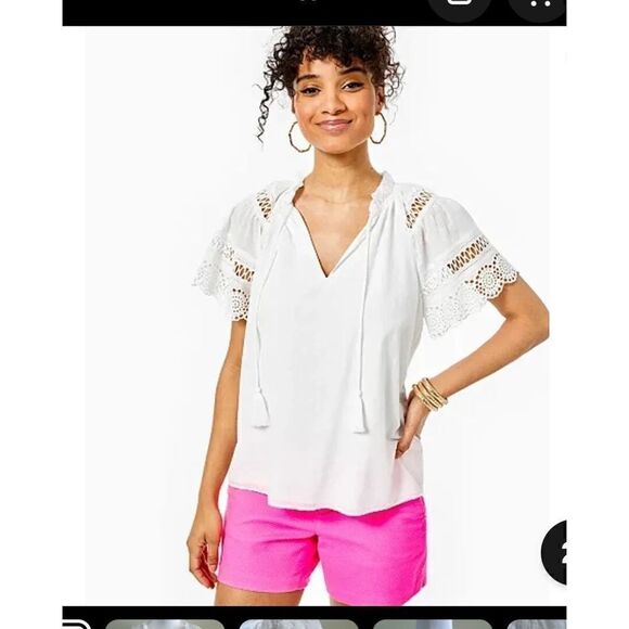 Lilly Pulitzer Embroidered candee top resort white lace tassel  boho top S - Picture 1 of 9